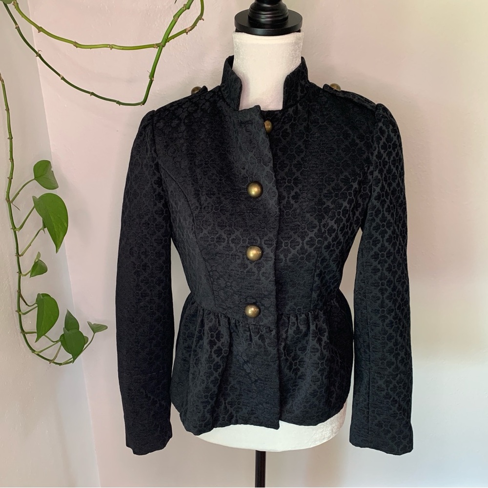 Anthropologie Tulle Jaquard Peplum Military Inspired Jacket Size S